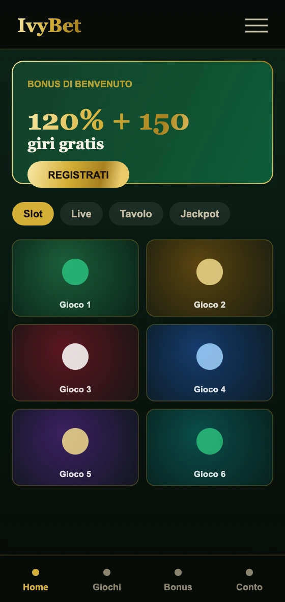 Anteprima della lobby mobile IvyBet
